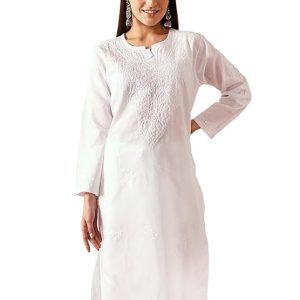 Ada Women's Pure Cotton Regular Fit Casual Hand Embroidery Lucknowi Chikankari Kurti Regular Kurta A197461