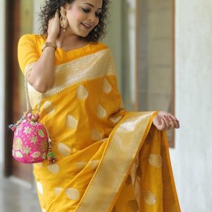 SIRIL Women's Kanjivaram Silk Saree Jacquard Banarasi Sari With Blouse Piece For Wedding