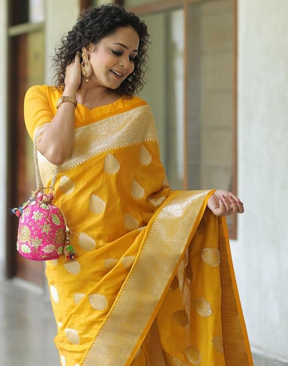 SIRIL Women's Kanjivaram Silk Saree Jacquard Banarasi Sari With Blouse Piece For Wedding