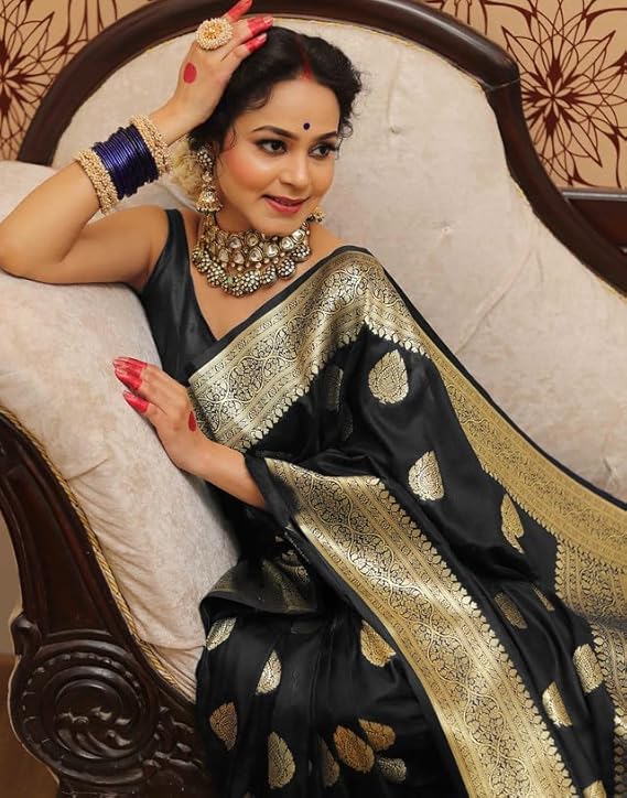 SIRIL Women's Kanjivaram Silk Saree Jacquard Banarasi Sari With Blouse Piece For Wedding - Image 6