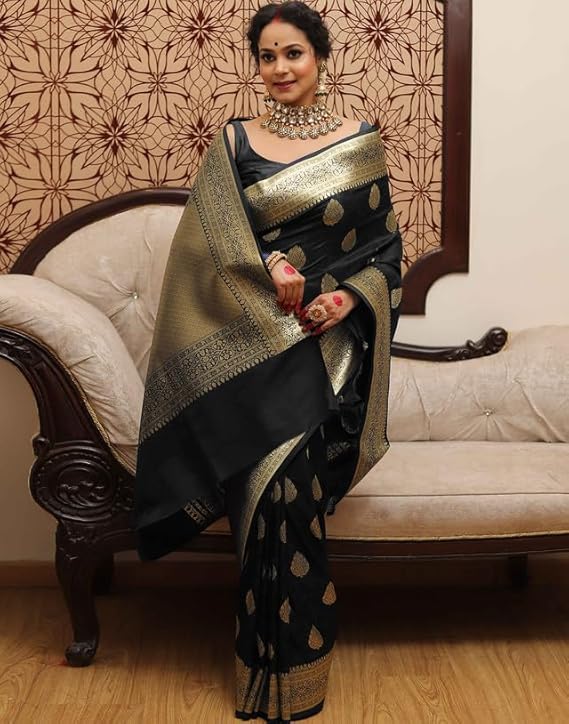 SIRIL Women's Kanjivaram Silk Saree Jacquard Banarasi Sari With Blouse Piece For Wedding - Image 5