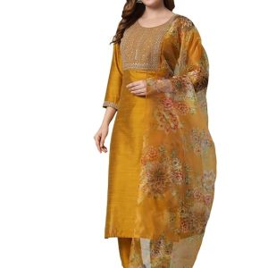 VredeVogel Women Silk Blend Kurta Pant with Dupatta Set