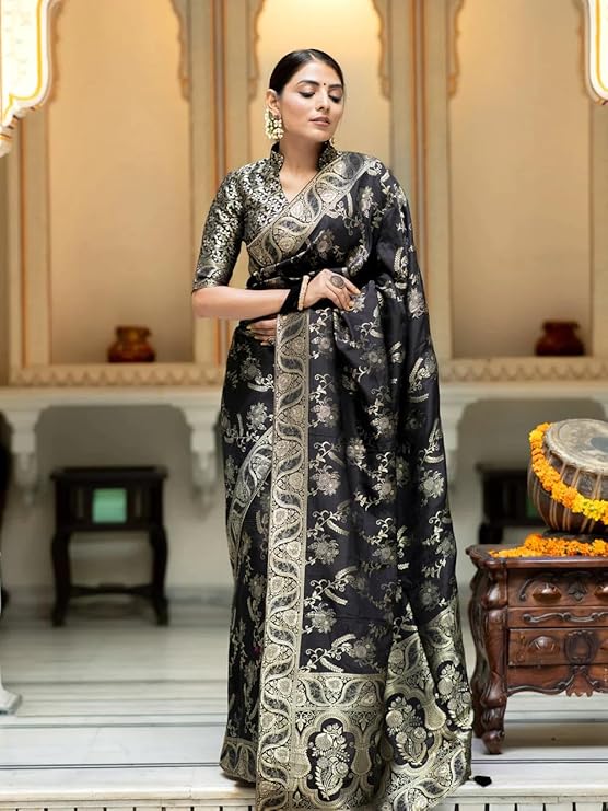 C J Enterprise Women's Pure Kanjivaram Soft Silk Saree Banarasi Style Sarees For Wedding With Blouse Piece (Almari-51) - Image 5