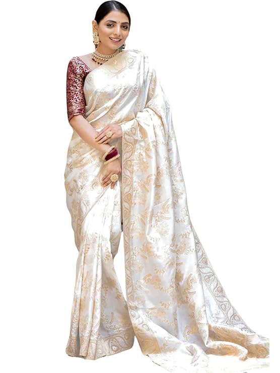 C J Enterprise Women's Pure Kanjivaram Soft Silk Saree Banarasi Style Sarees For Wedding With Blouse Piece (Almari-51)