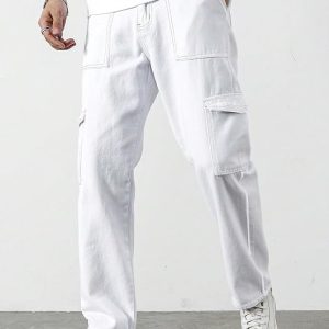 AVANOVA Bell-Bottom Men Cargo Jeans II Men Cargo Pants II Denim Cargo for Men II Cotton Pant II Wide Legs II Flap Pockets II Cargo for Men (Jeans-119)