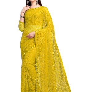 LOROFY Women's Brasso Net Saree With Blouse