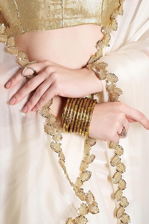 ORHANS Women's Yellow Embellished Sequinned Organza Saree With Unstitched Blouse Piece For All Occasion Saree - Image 2